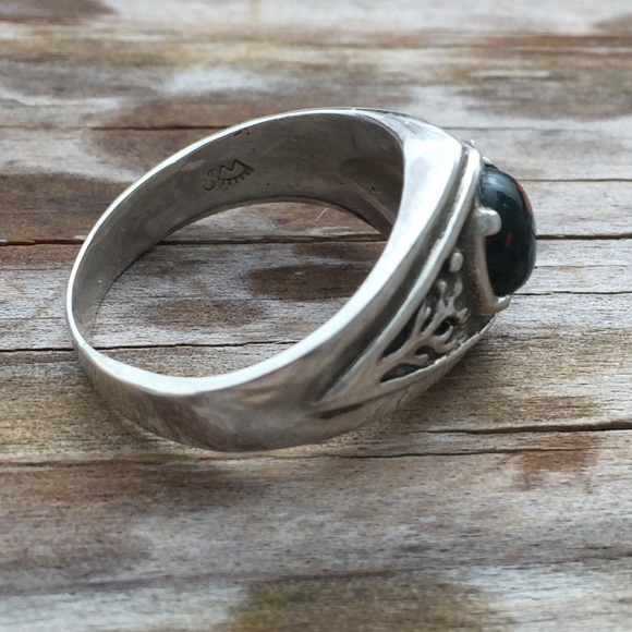 Tree of life Ring .925 Sterling Silver w/ genuine Bloodstone gem USA - Picture 7 of 10